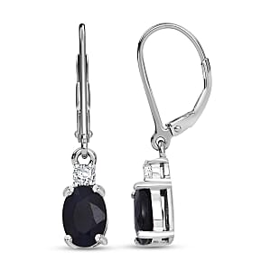 Kanchanaburi Blue Sapphire (DF) and Luxuriant Lab Grown Diamond G-H SI 2.20 ctw Timeless Grace Lever Back Earrings in Rhodium Over Sterling Silver
