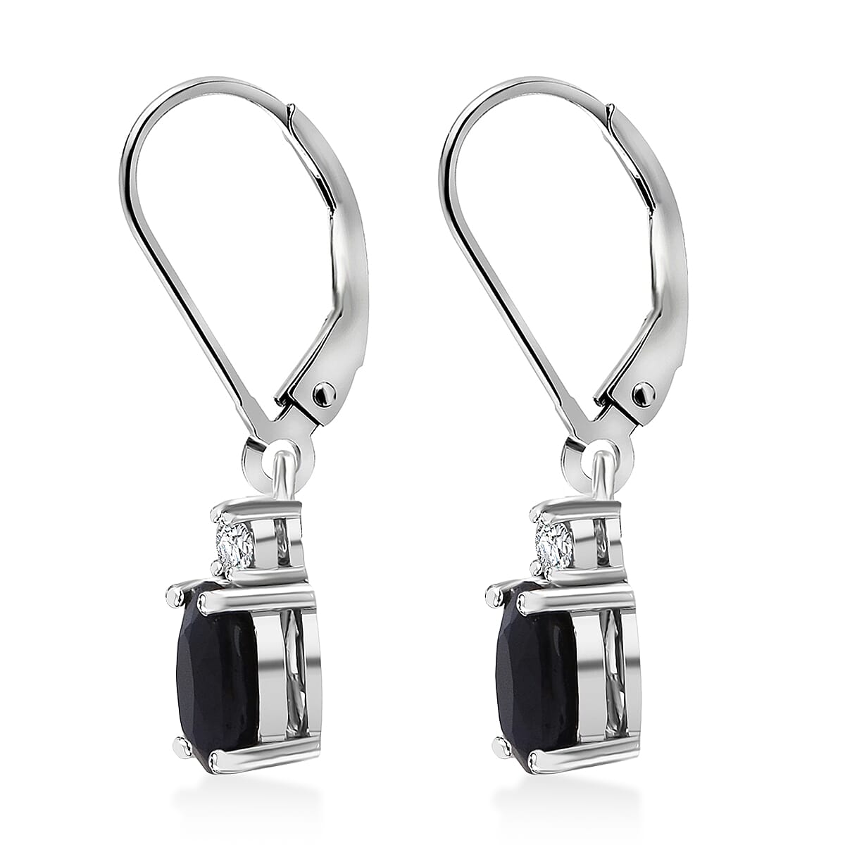Kanchanaburi Blue Sapphire (DF) and Luxuriant Lab Grown Diamond G-H SI 2.20 ctw Timeless Grace Lever Back Earrings in Rhodium Over Sterling Silver image number 3