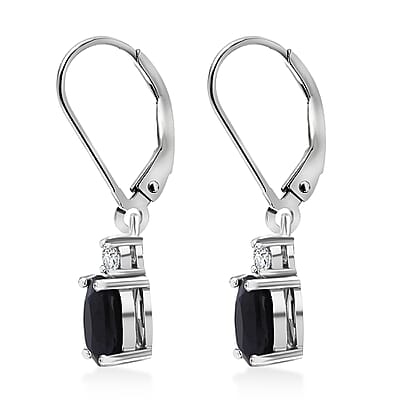 Kanchanaburi Blue Sapphire (DF) and Luxuriant Lab Grown Diamond G-H SI 2.20 ctw Timeless Grace Lever Back Earrings in Rhodium Over Sterling Silver