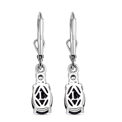 Kanchanaburi Blue Sapphire (DF) and Luxuriant Lab Grown Diamond G-H SI 2.20 ctw Timeless Grace Lever Back Earrings in Rhodium Over Sterling Silver