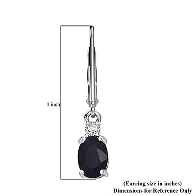 Kanchanaburi Blue Sapphire (DF) and Luxuriant Lab Grown Diamond G-H SI 2.20 ctw Timeless Grace Lever Back Earrings in Rhodium Over Sterling Silver