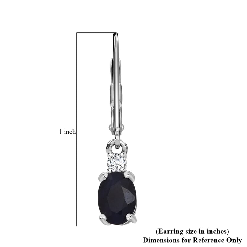 Kanchanaburi Blue Sapphire (DF) and Luxuriant Lab Grown Diamond G-H SI 2.20 ctw Timeless Grace Lever Back Earrings in Rhodium Over Sterling Silver