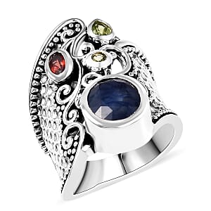 D'Joy Passport to Israel Artisan Crafted Masoala Sapphire (D) and Multi Gemstone 4.50 ctw Ring in Sterling Silver (Size 10.0)
