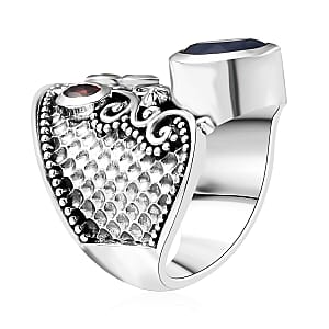D'Joy Passport to Israel Artisan Crafted Masoala Sapphire (D) and Multi Gemstone 4.50 ctw Ring in Sterling Silver (Size 10.0)