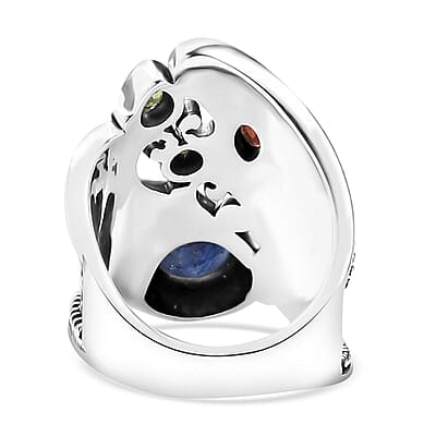 D'Joy Passport to Israel Artisan Crafted Masoala Sapphire (D) and Multi Gemstone 4.50 ctw Ring in Sterling Silver (Size 10.0)