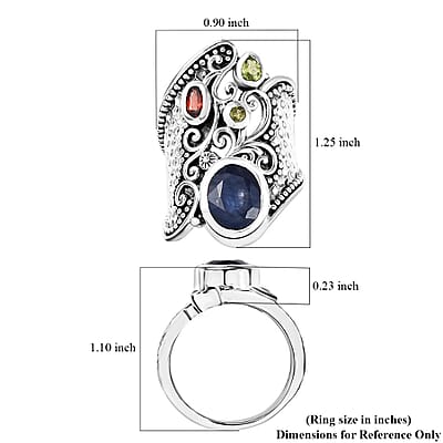 D'Joy Passport to Israel Artisan Crafted Masoala Sapphire (D) and Multi Gemstone 4.50 ctw Ring in Sterling Silver (Size 10.0)
