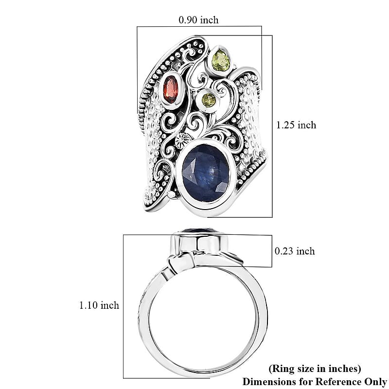 D'Joy Passport to Israel Artisan Crafted Masoala Sapphire (D) and Multi Gemstone 4.50 ctw Ring in Sterling Silver (Size 10.0)