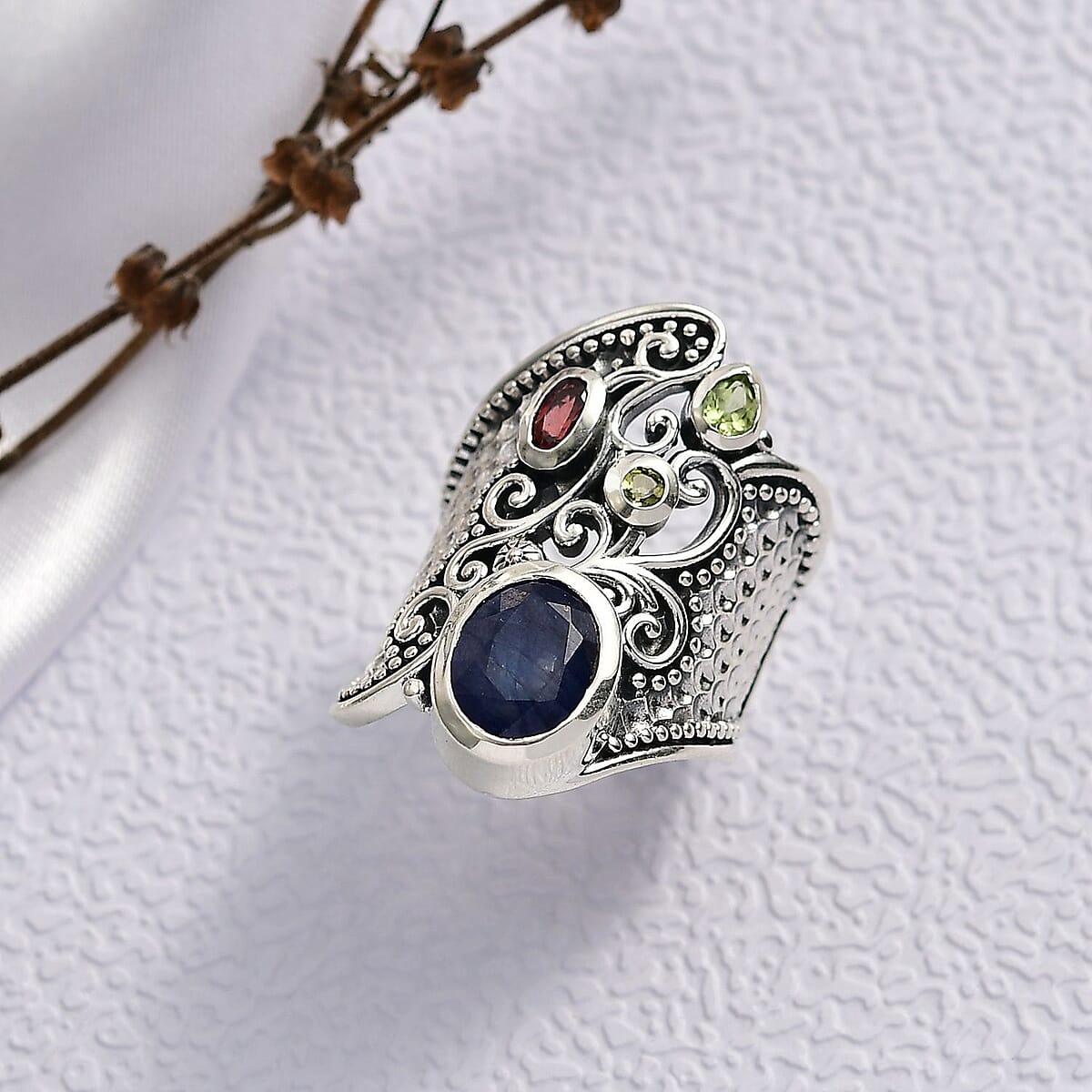 D'Joy Passport to Israel Artisan Crafted Masoala Sapphire (D) and Multi Gemstone 4.50 ctw Ring in Sterling Silver (Size 5.0) image number 1