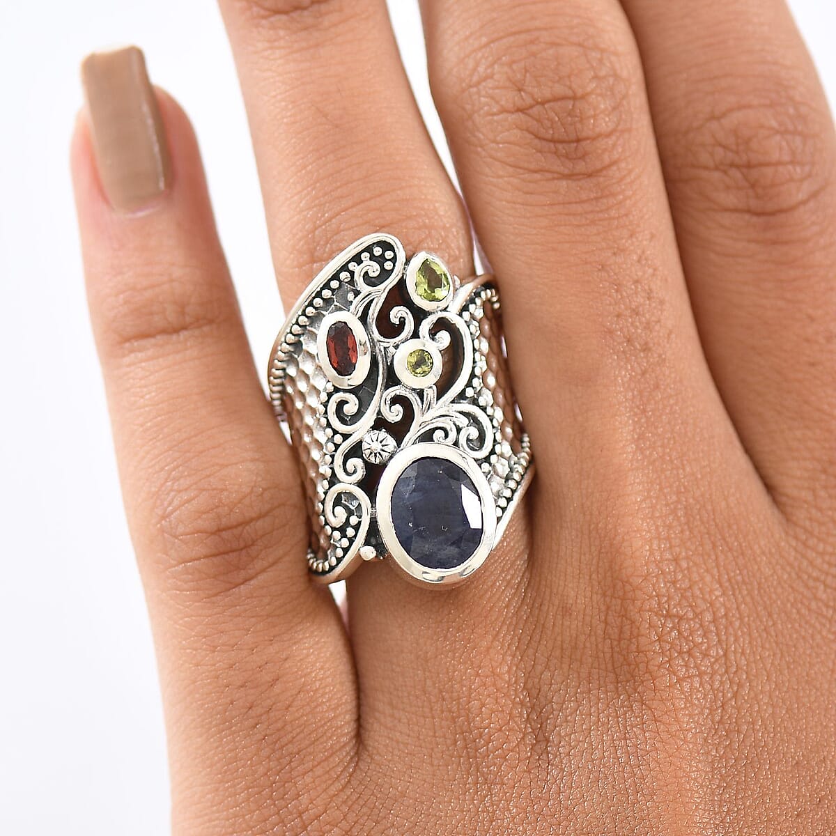 D'Joy Passport to Israel Artisan Crafted Masoala Sapphire (D) and Multi Gemstone 4.50 ctw Ring in Sterling Silver (Size 5.0) image number 2