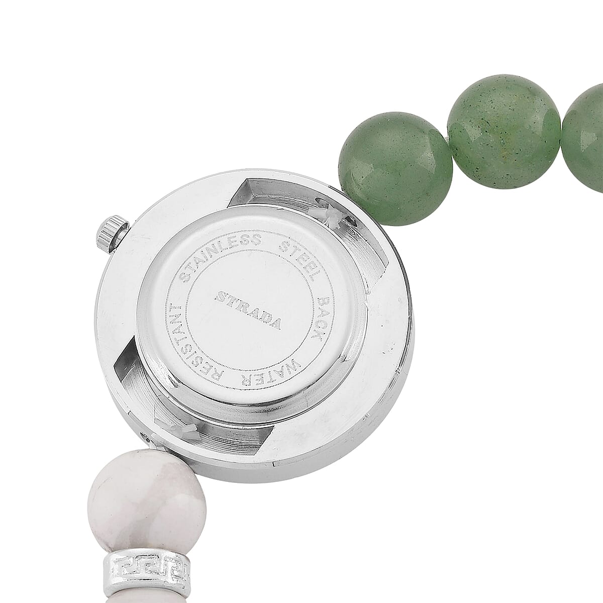 Strada White Howlite and Green Aventurine Japanese Movement Stretch Bracelet Watch with Pixiu Charm (7-7.5In) 30.00 ctw image number 5
