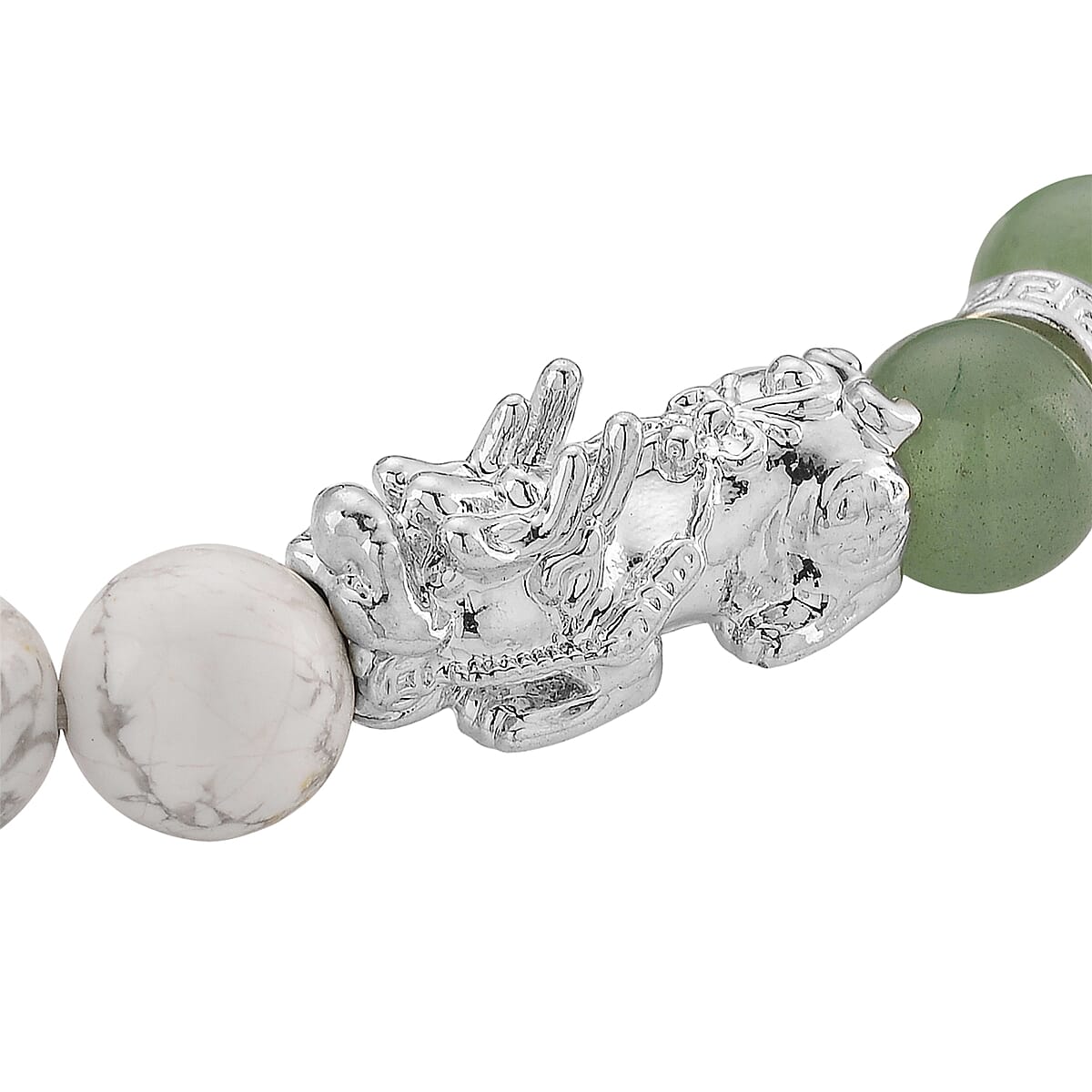 Strada White Howlite and Green Aventurine Japanese Movement Stretch Bracelet Watch with Pixiu Charm (7-7.5In) 30.00 ctw image number 6
