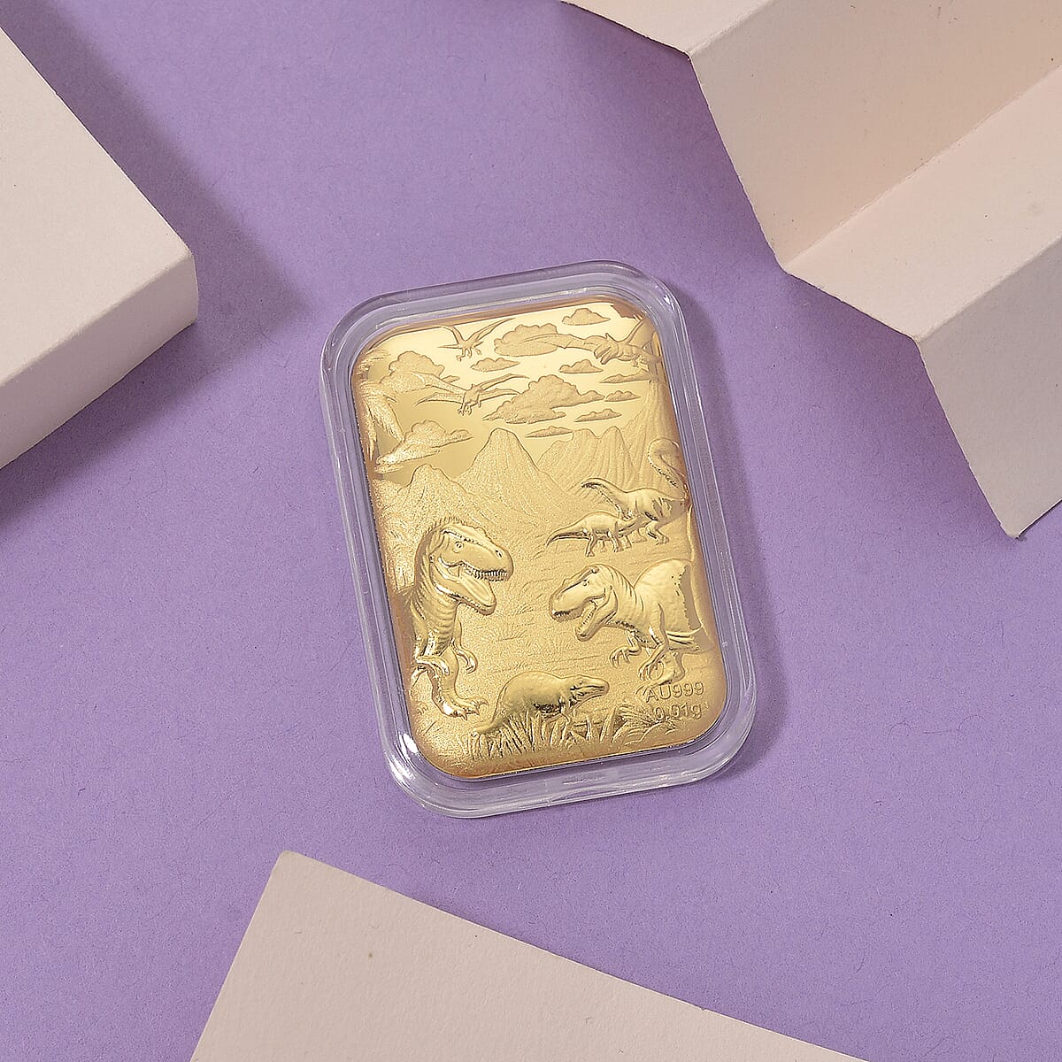 24K Yellow Golden Jurassic Age of Dinosaurs Emboss Sheet 10mg image number 1