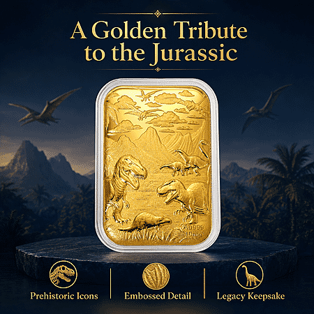 24K Gold Jurassic Legacy - Age of Dinosaurs Embossed Sheet (31x45.5mm) 10mg - Product card gallery slide 3 (10178271117625)