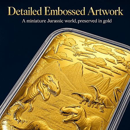 24K Gold Jurassic Legacy - Age of Dinosaurs Embossed Sheet (31x45.5mm) 10mg - Product card gallery slide 4 (10178271117625)