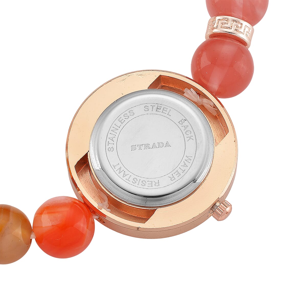 Strada Cherry Quartz and Orange Color Agate Japanese Movement Stretch Bracelet Watch with Pixiu Charm (7-7.5In) 30.00 ctw image number 5