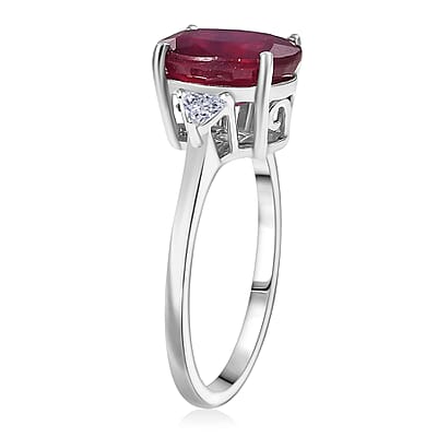 D'Joy Niassa Ruby, Moissanite Trinity Ring in Rhodium Over Sterling Silver 4.00 ctw (Size 11.0)