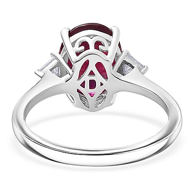 D'Joy Niassa Ruby, Moissanite Trinity Ring in Rhodium Over Sterling Silver 4.00 ctw (Size 5.0)