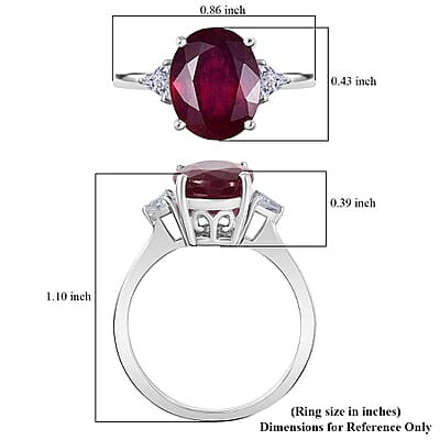 D'Joy Niassa Ruby, Moissanite Trinity Ring in Rhodium Over Sterling Silver 4.00 ctw (Size 5.0)