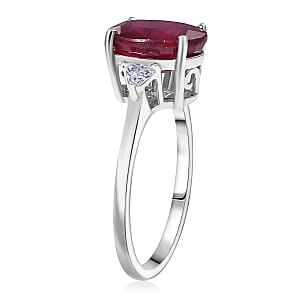 D'Joy Niassa Ruby, Moissanite Trinity Ring in Rhodium Over Sterling Silver 4.00 ctw (Size 7.0)