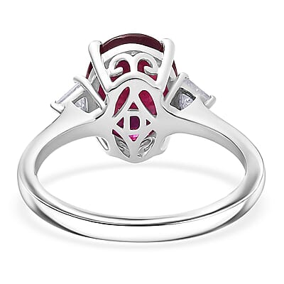 D'Joy Niassa Ruby, Moissanite Trinity Ring in Rhodium Over Sterling Silver 4.00 ctw (Size 7.0)