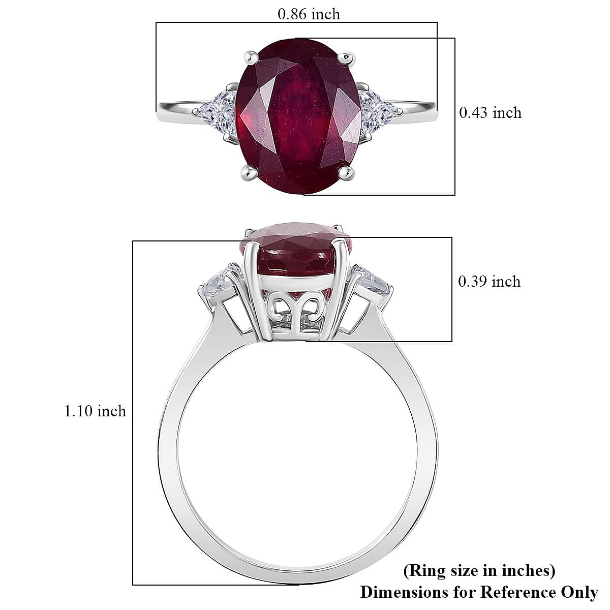 Doorbuster D'Joy Niassa Ruby (FF), Moissanite Trinity of Elegance Ring in Rhodium Over Sterling Silver (Size 10.0) 4.00 ctw image number 5