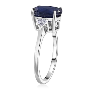 D'Joy Masoala Sapphire, Moissanite Ring in Rhodium Over Sterling Silver 4.20 ctw (Size 11.0)