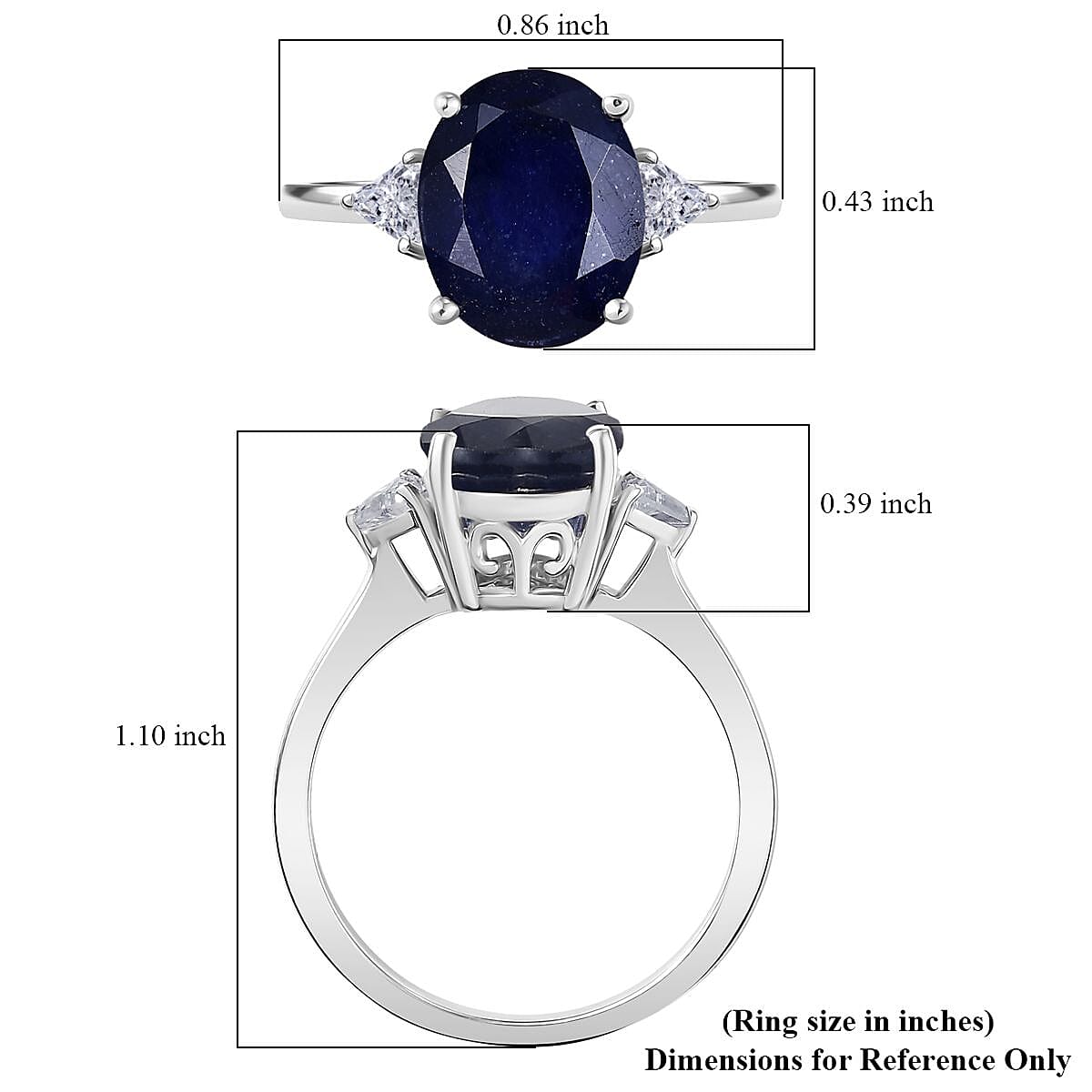 Doorbuster D'Joy Masoala Sapphire (D) and Moissanite 4.20 ctw Trinity of Elegance Ring in Rhodium Over Sterling Silver (Size 7.0) image number 5