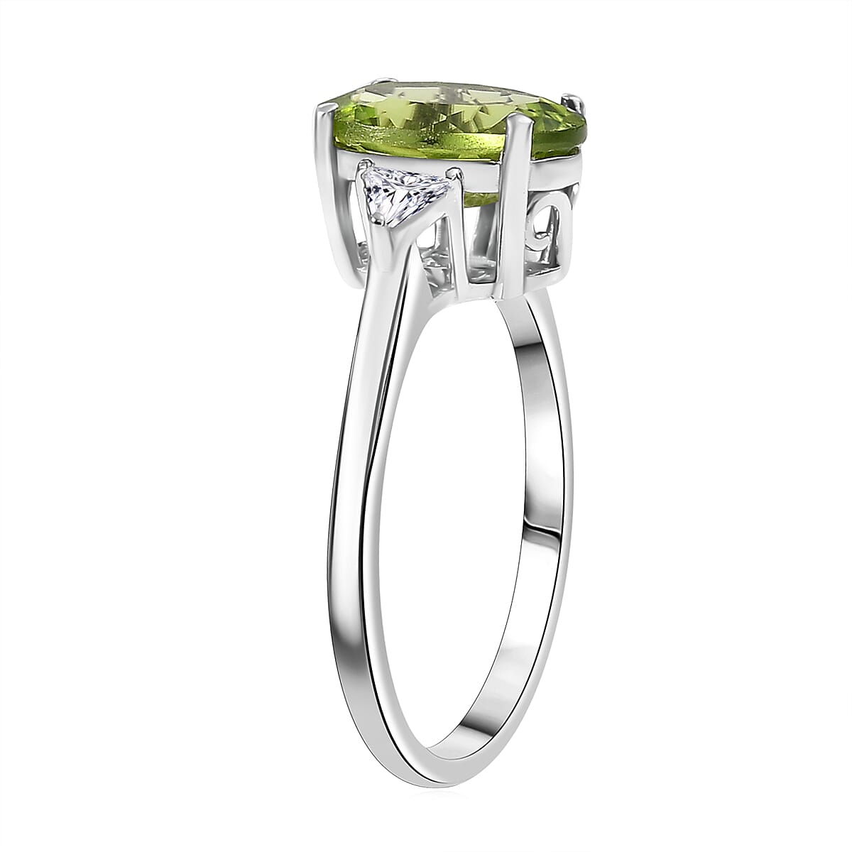 Doorbuster D'Joy Hebei Peridot and Moissanite 2.75 ctw Trinity of Elegance Ring in Rhodium Over Sterling Silver (Size 10.0) image number 3