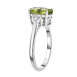 D'Joy Hebei Peridot, Moissanite   Ring in Rhodium Over Sterling Silver 3.25 ctw (Size 10.0)