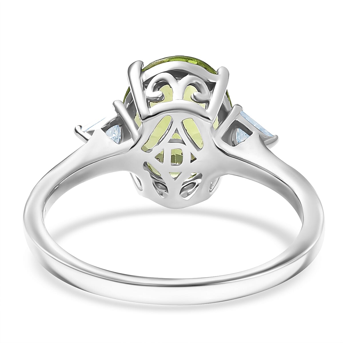 Doorbuster D'Joy Hebei Peridot and Moissanite 2.75 ctw Trinity of Elegance Ring in Rhodium Over Sterling Silver (Size 11.0) image number 4