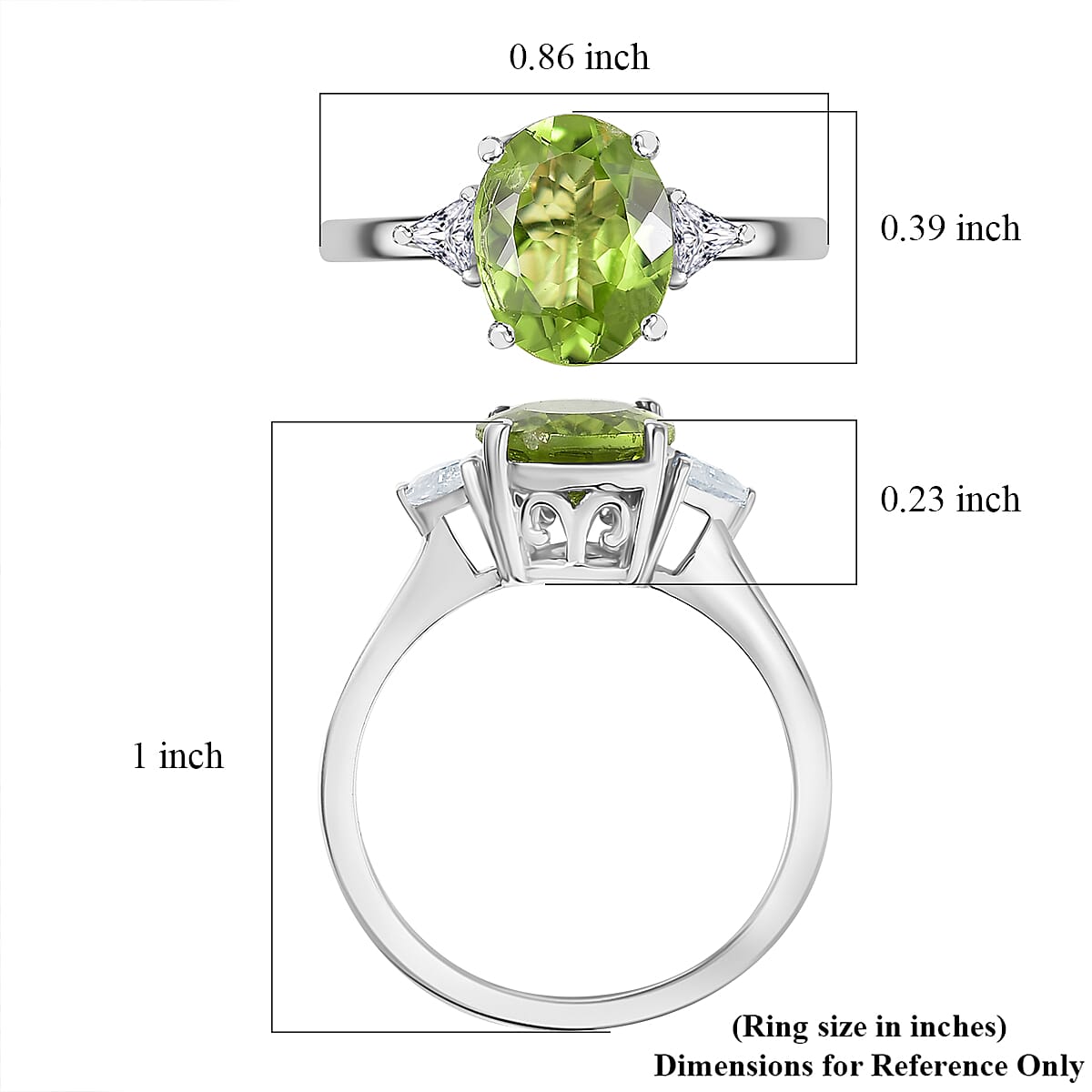 Doorbuster D'Joy Hebei Peridot and Moissanite 2.75 ctw Trinity of Elegance Ring in Rhodium Over Sterling Silver (Size 11.0) image number 5