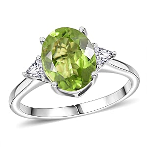 Doorbuster D'Joy Hebei Peridot and Moissanite 2.75 ctw Trinity of Elegance Ring in Rhodium Over Sterling Silver (Size 7.0)