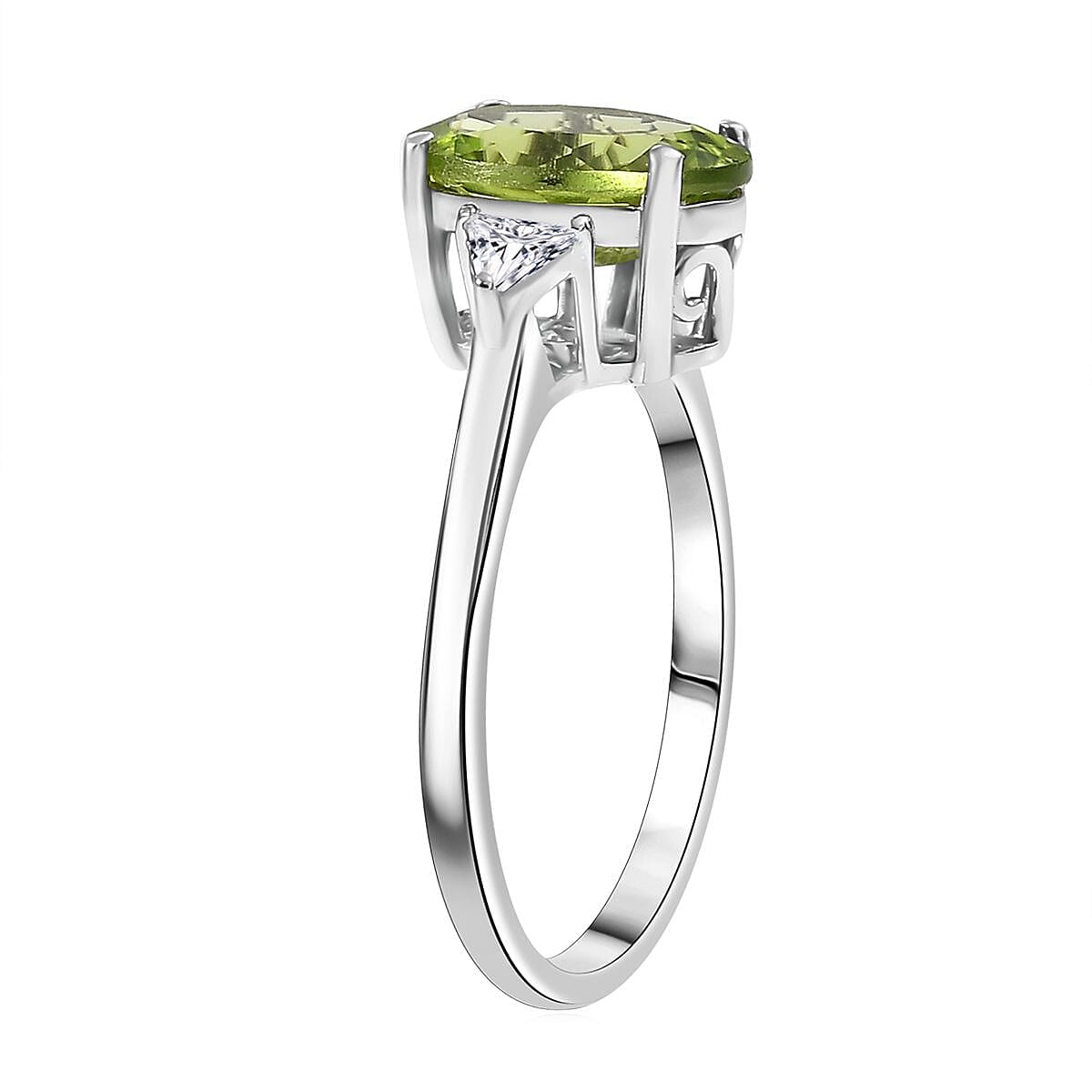 Doorbuster D'Joy Hebei Peridot and Moissanite 2.75 ctw Trinity of Elegance Ring in Rhodium Over Sterling Silver (Size 7.0) image number 3