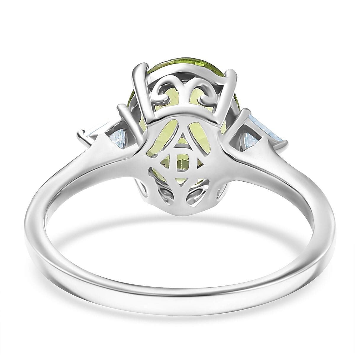 Doorbuster D'Joy Hebei Peridot and Moissanite 2.75 ctw Trinity of Elegance Ring in Rhodium Over Sterling Silver (Size 7.0) image number 4