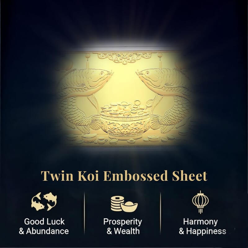 24K Gold Twin Koi – Symbol of Wealth & Prosperity Embossed Sheet 155x75mm (100mg)