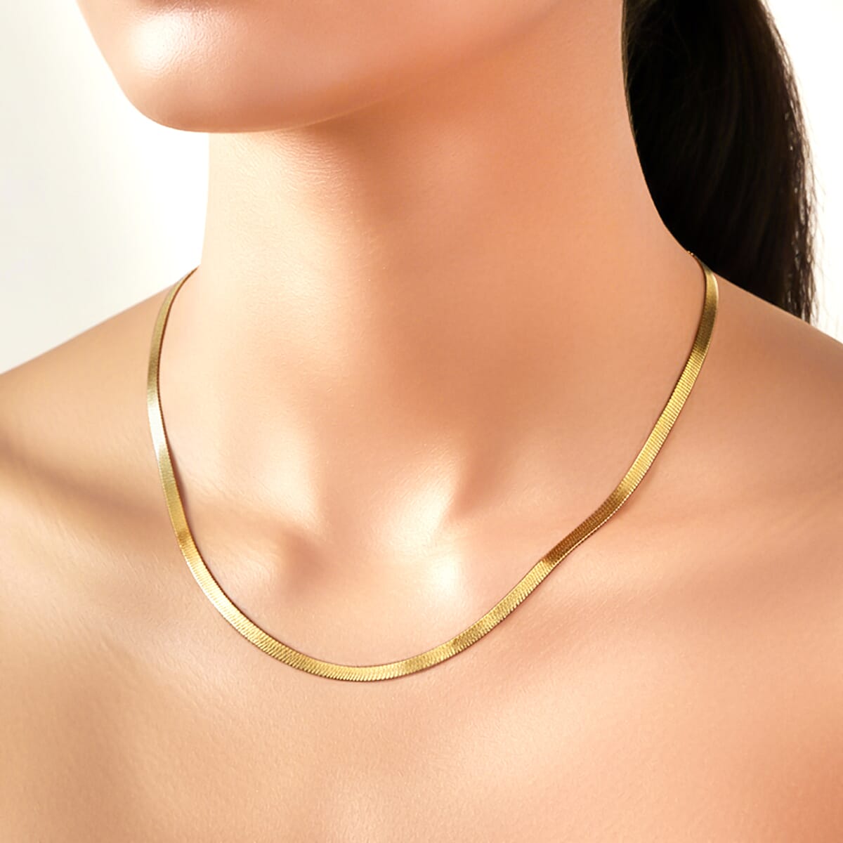 Herringbone Chain Necklace in ION Plated YG and Stainless Steel 20-22 Inches image number 2