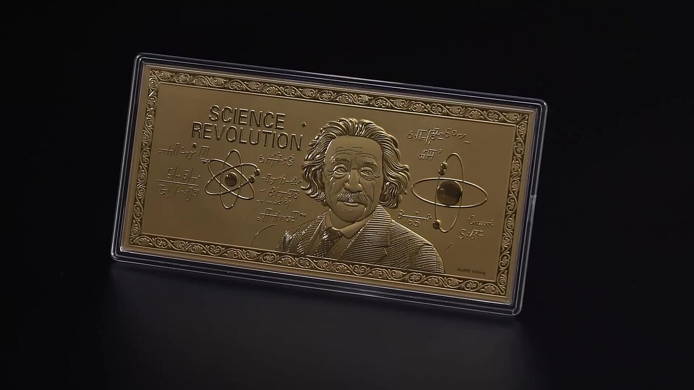 24K Gold Scientific Revolution Tribute – Spirit of Scientific Discovery Embossed Sheet (155x75mm) 100mg