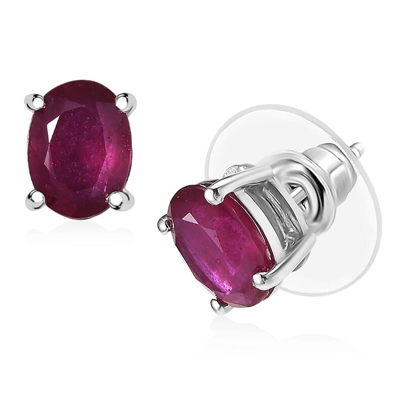 D'Joy Niassa Ruby (FF) 3.60 ctw Solitaire Stud Earrings in Rhodium Over Sterling Silver