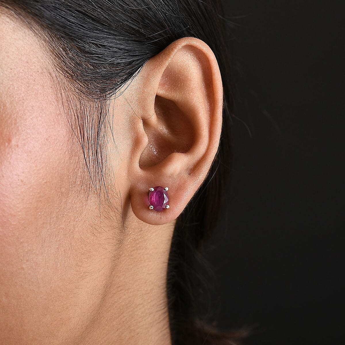 Doorbuster D'Joy Niassa Ruby (FF) Stud Earrings in Rhodium Over Sterling Silver 3.25 ctw image number 2