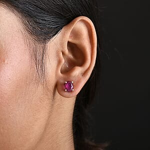 Doorbuster D'Joy Niassa Ruby (FF) 3.60 ctw Solitaire Stud Earrings in Rhodium Over Sterling Silver