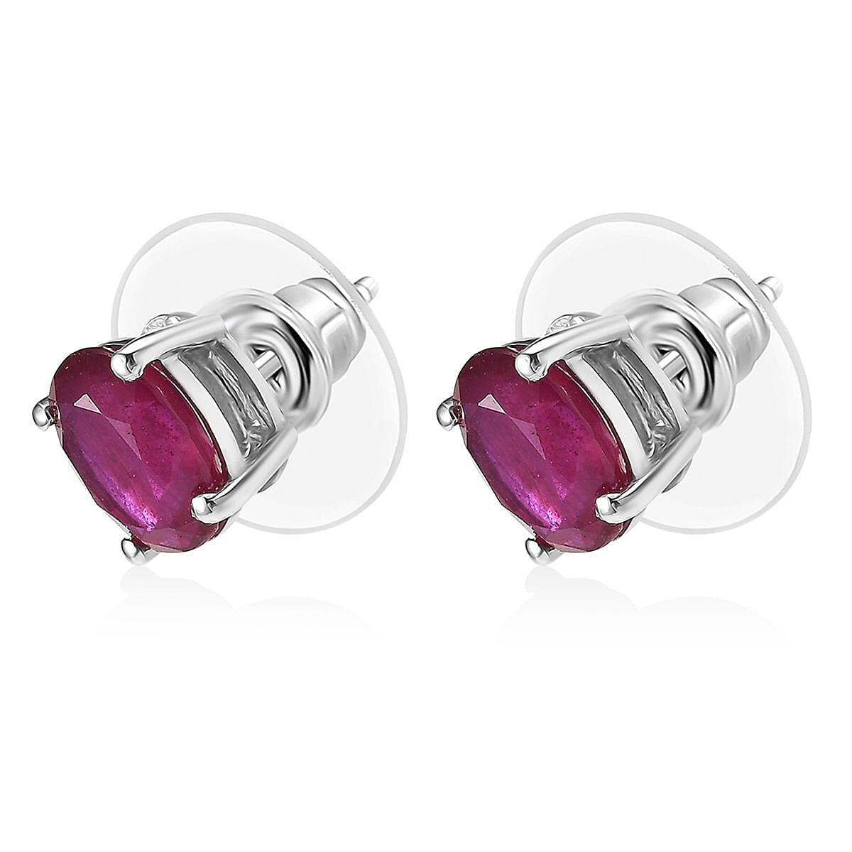 Doorbuster D'Joy Niassa Ruby (FF) Stud Earrings in Rhodium Over Sterling Silver 3.25 ctw image number 3