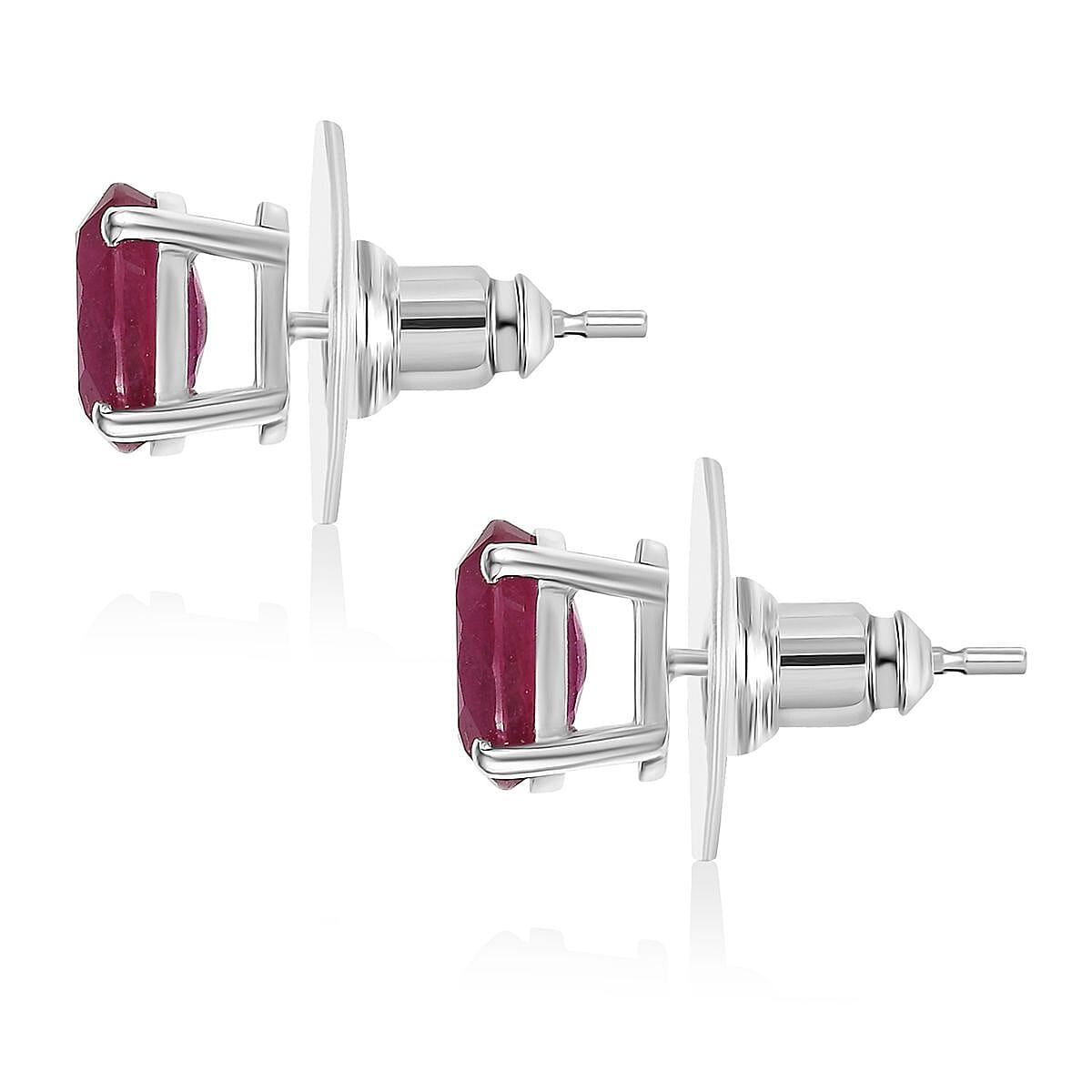 Doorbuster D'Joy Niassa Ruby (FF) Stud Earrings in Rhodium Over Sterling Silver 3.25 ctw image number 4