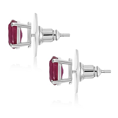 D'Joy Niassa Ruby (FF) 3.60 ctw Solitaire Stud Earrings in Rhodium Over Sterling Silver