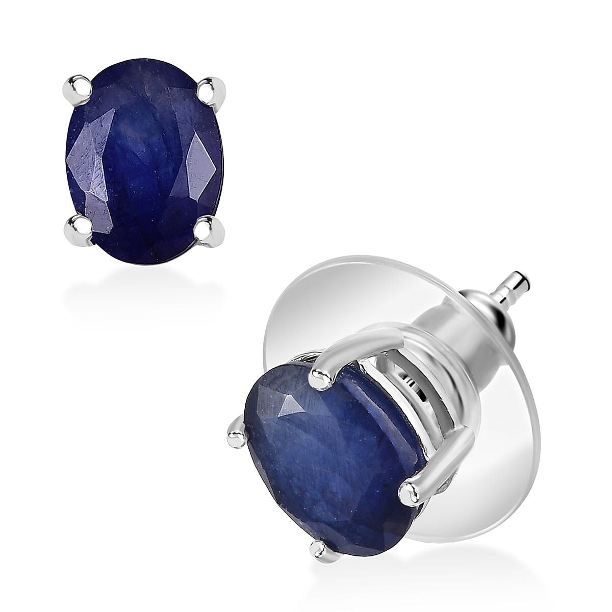 Doorbuster D'Joy Masoala Sapphire (D) 3.85 ctw Solitaire Stud Earrings in Rhodium Over Sterling Silver image number 0