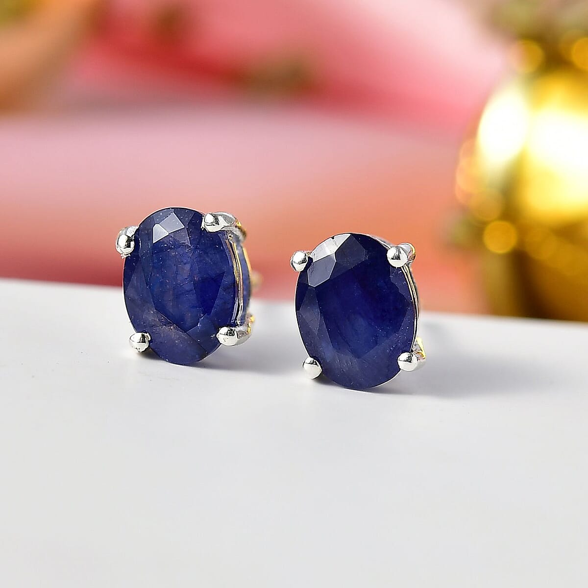Doorbuster D'Joy Masoala Sapphire (D) 3.85 ctw Solitaire Stud Earrings in Rhodium Over Sterling Silver image number 1