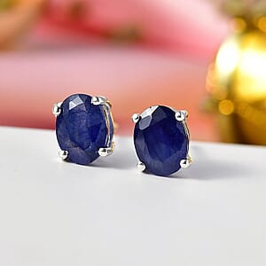  D'Joy Masoala Sapphire (D) 3.85 ctw Solitaire Stud Earrings in Rhodium Over Sterling Silver