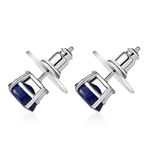  D'Joy Masoala Sapphire (D) 3.85 ctw Solitaire Stud Earrings in Rhodium Over Sterling Silver