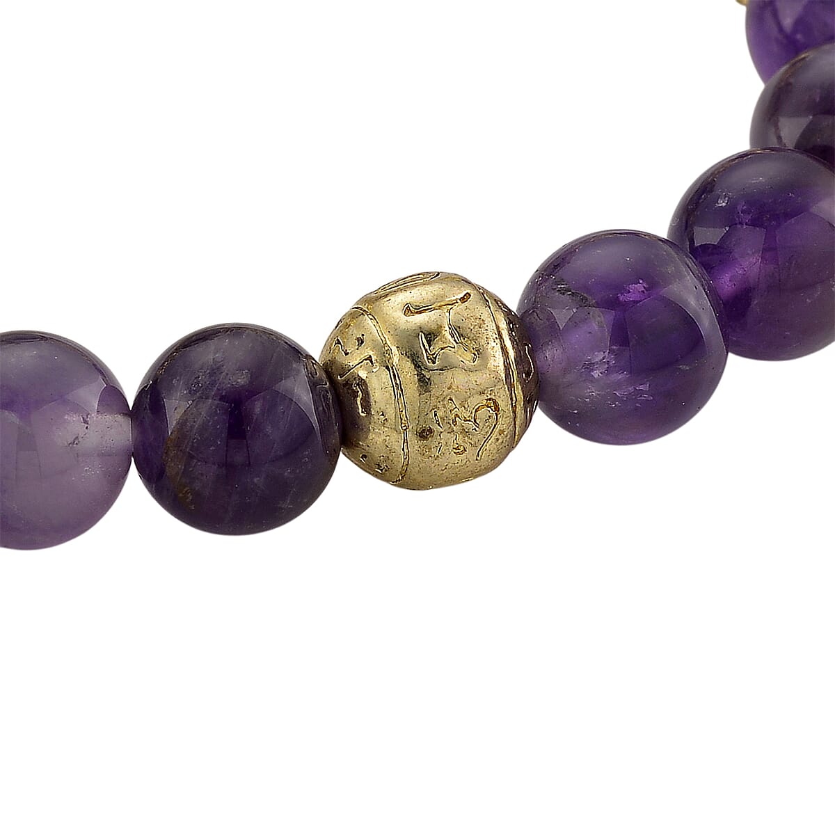 Strada African Amethyst Japanese Movement Beaded Stretch Bracelet Watch with 2pcs Pixiu Charm (7-7.5In) in Goldtone 30.00 ctw image number 6