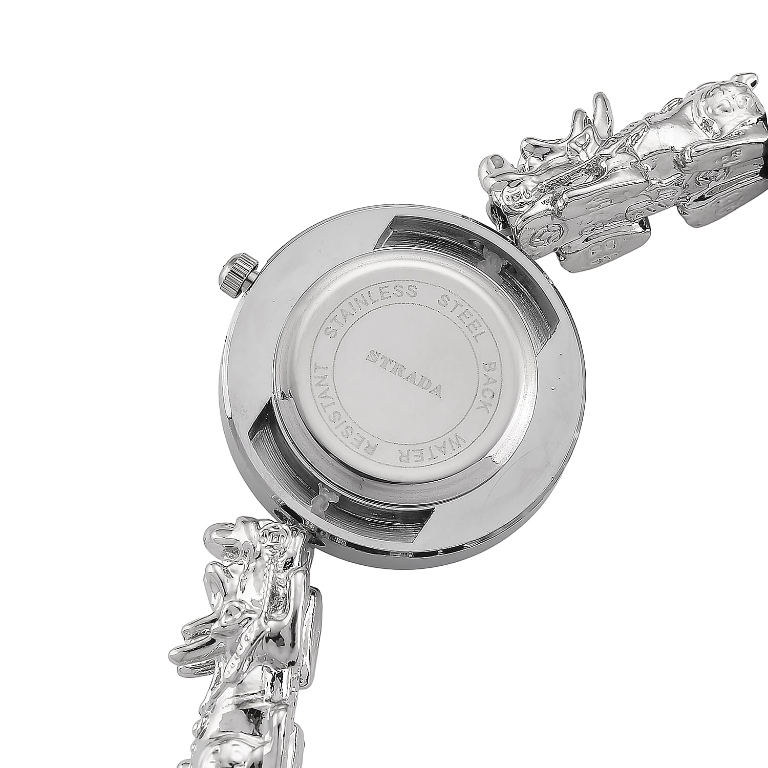 Strada Yellow Tigers Eye Japanese Movement Beaded Stretch Bracelet Watch with 2pcs Pixiu Charm (7-7.5In) in Silvertone 30.00 ctw