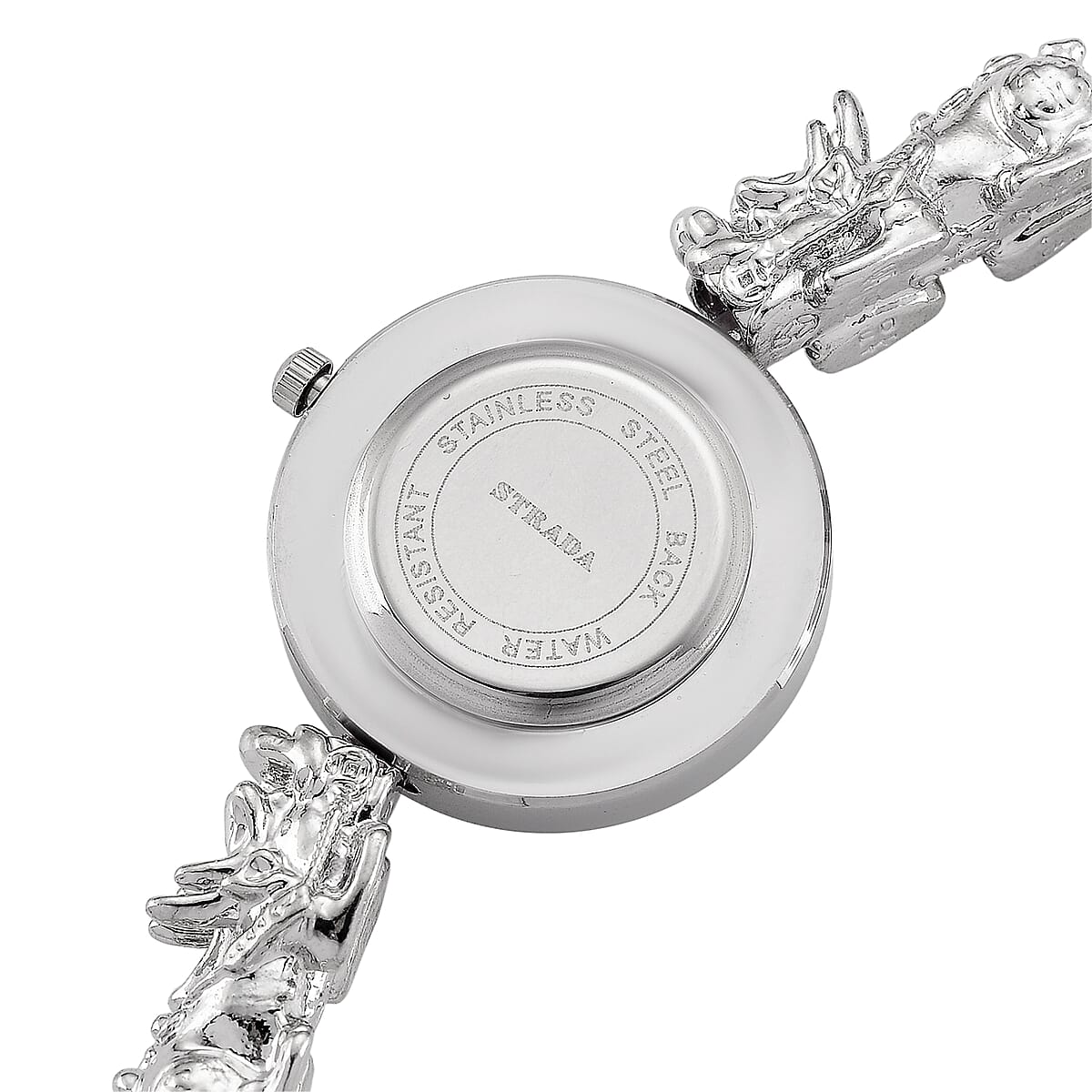 Strada Rose Quartz Japanese Movement Beaded Stretch Bracelet Watch with 2pcs Pixiu Charm (7-7.5In) in Silvertone 30.00 ctw image number 5